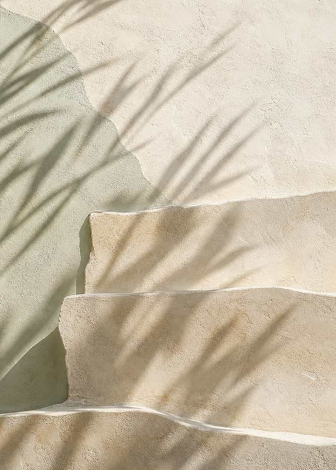 Limestone Plaster Terraces with Reed Shadows