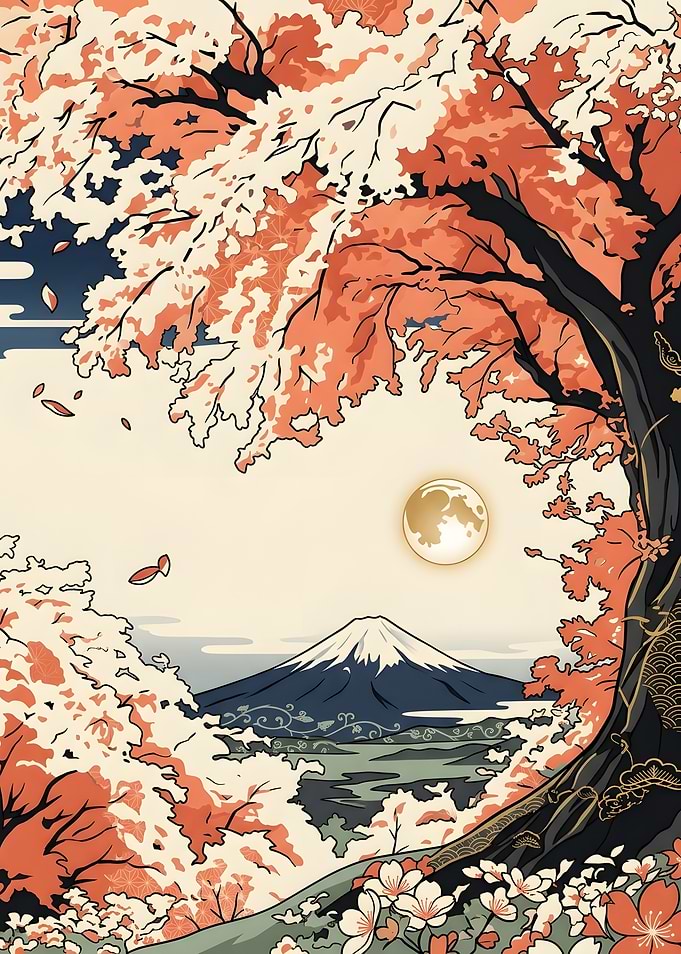 Mount Fuji and Cherry Blossoms Art