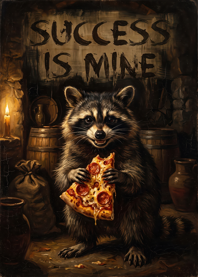 Raccoon Eating Pizza Success Poster