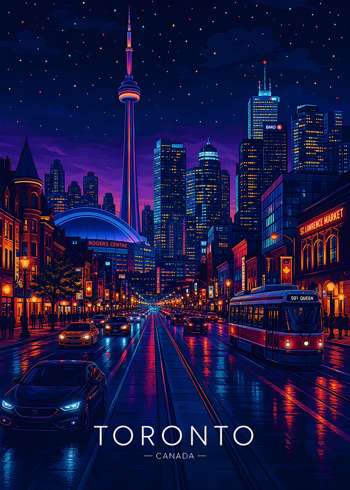 Toronto Cityscape Night Poster