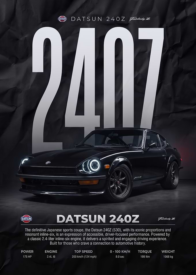 sleek black Datsun 240Z car Poster