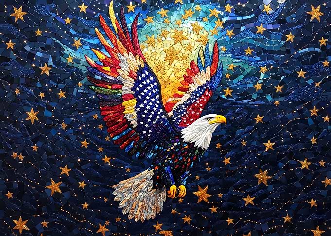 Mosaic American Eagle Starry Night