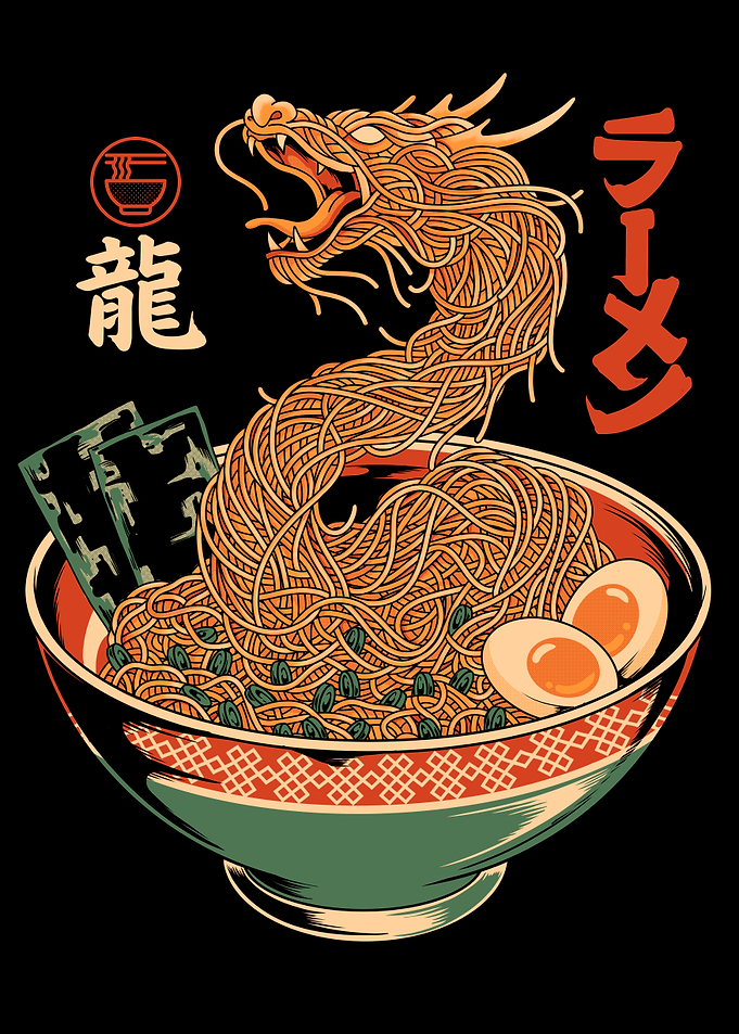 Dragon Ramen Noodle Bowl Illustration