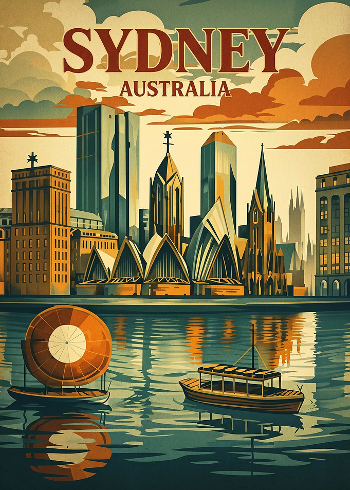 Vintage Sydney Australia Travel Poster