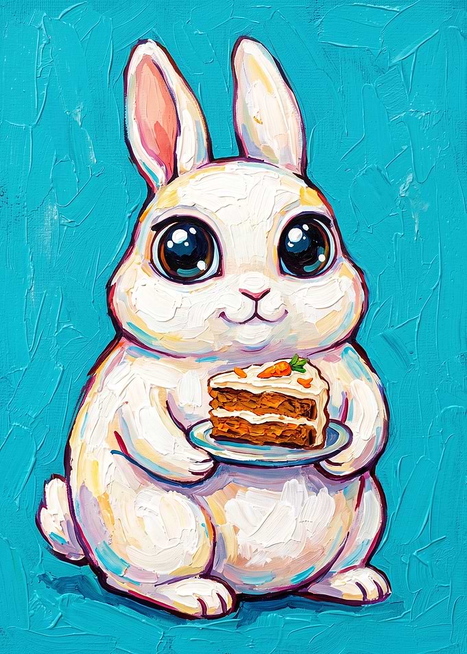 Cute Bunny Holding Carrot Cake
