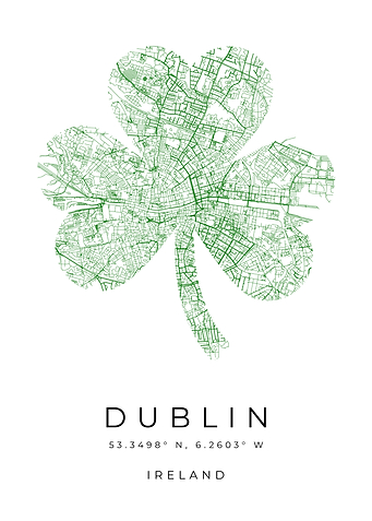 Dublin City Map Shamrock Art
