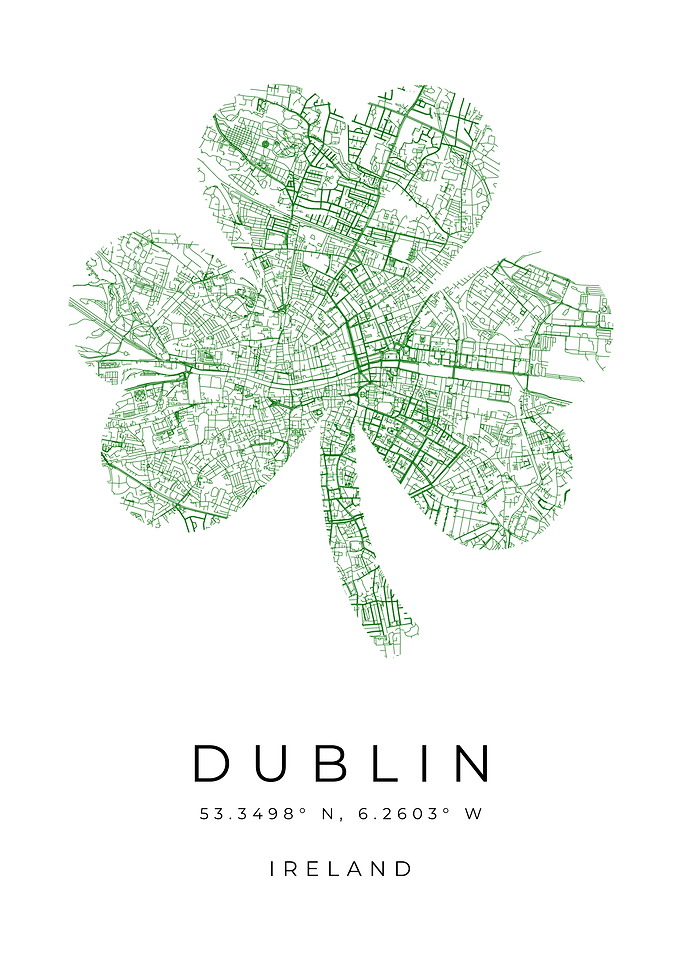 Dublin City Map Shamrock Art