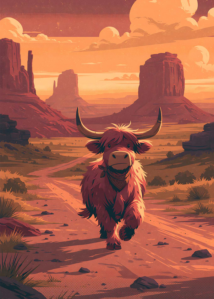 Cute Highland Cow in Monument Valley