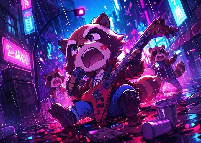 Chibi Raccoon Rock Band Performance
