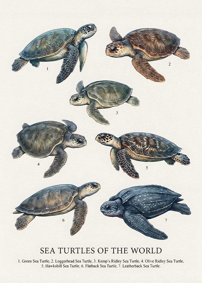 Sea Turtles of the World Poster