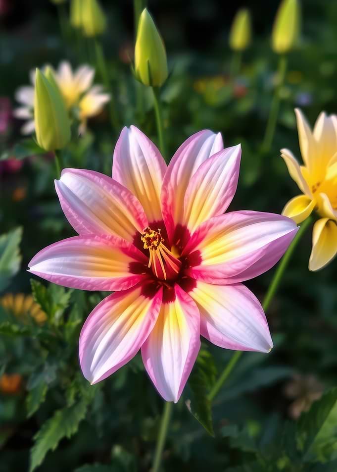 Vibrant Pink and Yellow Dahlia Flower