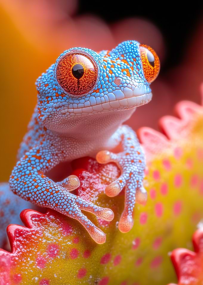 Vibrant Blue Gecko on Spotted Leaf