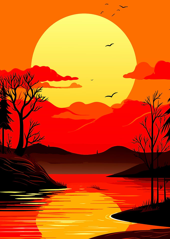 Vibrant Sunset Over Calm Lake