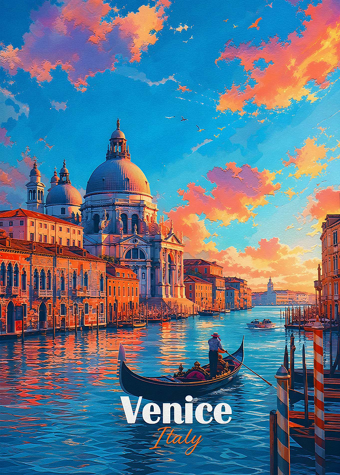 Venice Italy Sunset Gondola Poster