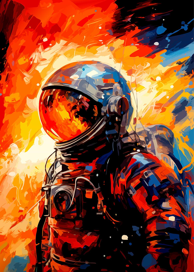 Abstract Astronaut in Fiery Space