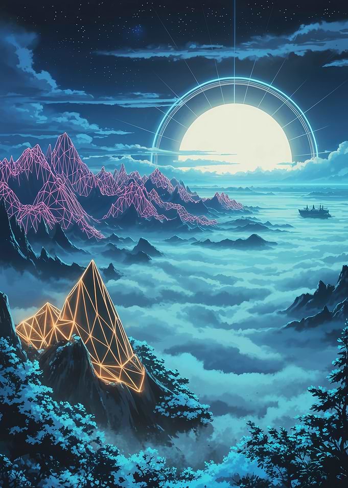Neon Geometric Mountain Landscape