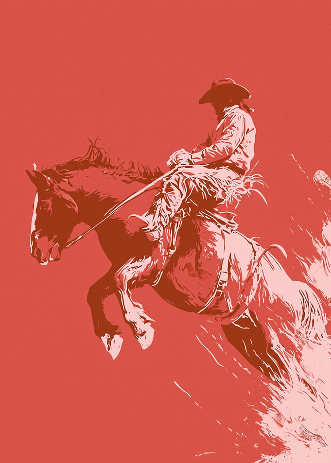 Red Cowboy Riding Bucking Horse