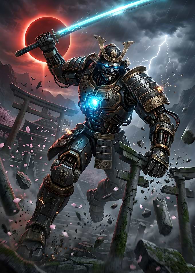 Cybernetic Samurai Warrior with Energy Blade