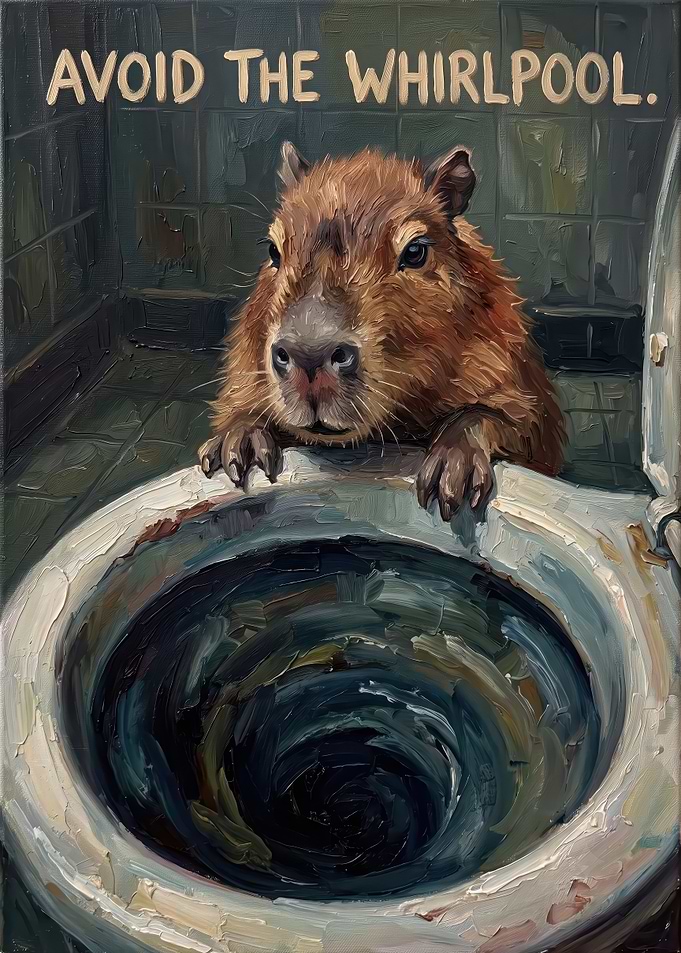 Capybara Avoiding the Toilet Whirlpool