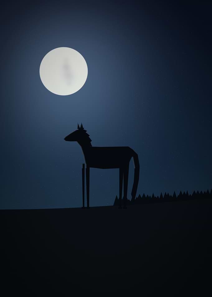 Moonlit Horse - Minimalist Wild Horse Silhouette Under a Full Moon
