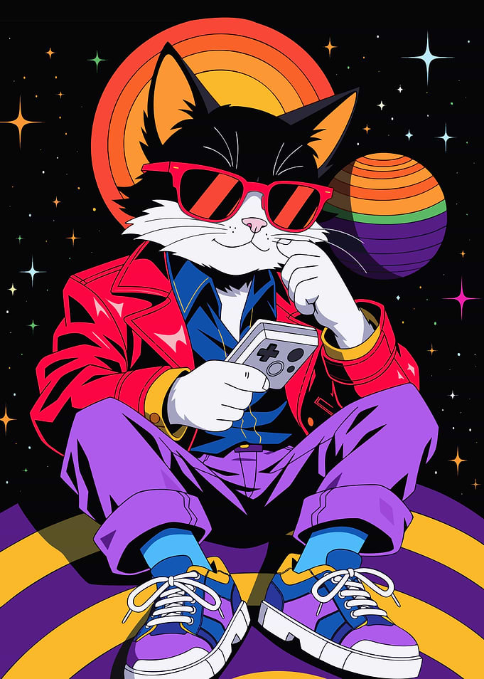 Retro Gaming Cat in Space