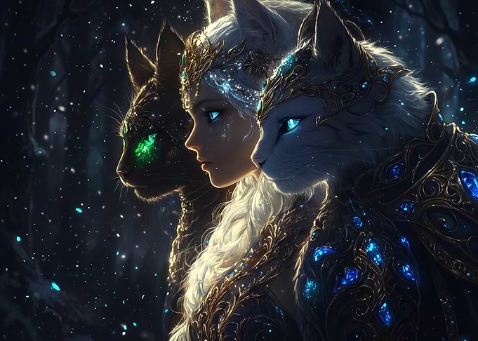 Fantasy Queen with Magical Cats