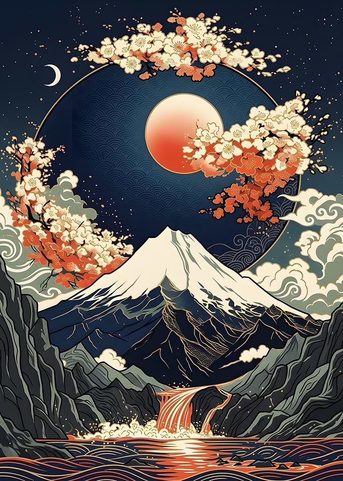 Mount Fuji and Cherry Blossoms Art