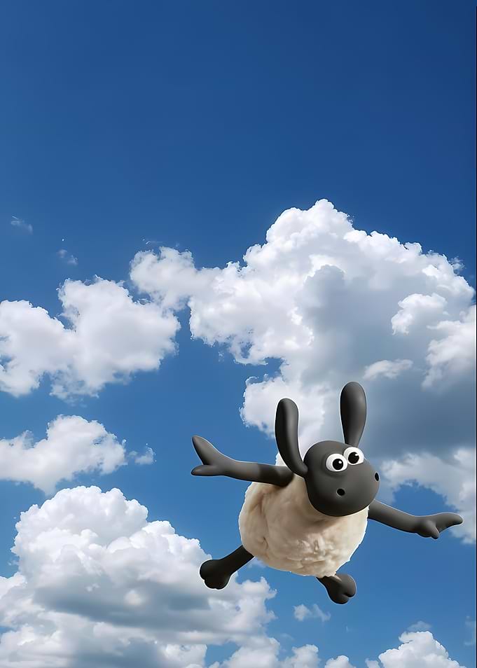 Shaun the Sheep Flying in Sky