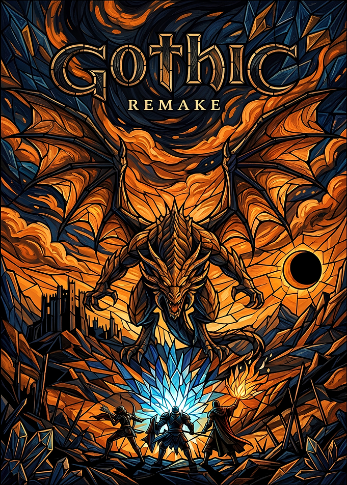 Gothic Remake Dragon Stained Glass Poster