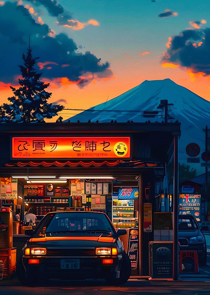 Japanese Convenience Store at Sunset