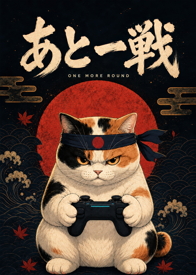Gaming Calico Cat Samurai Poster