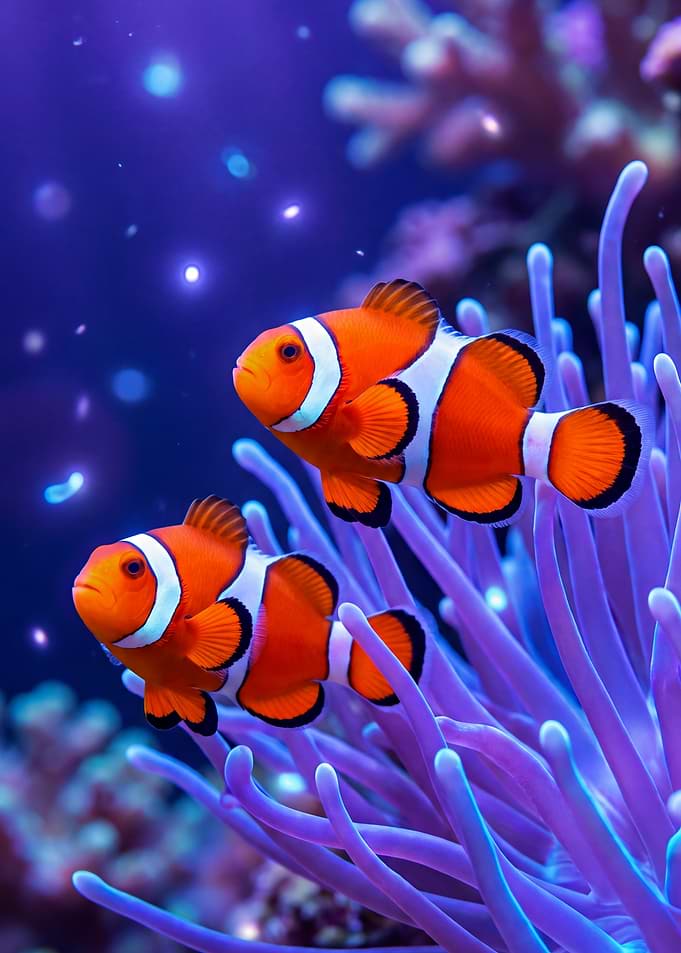 Two Clownfish in Purple Anemone