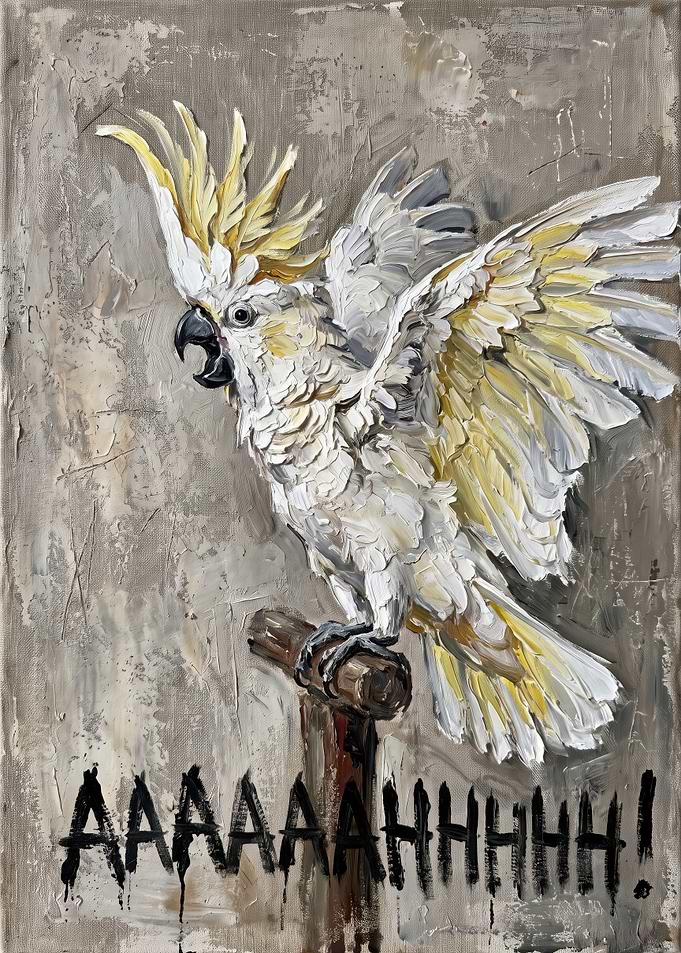 Screaming Cockatoo Oil Painting