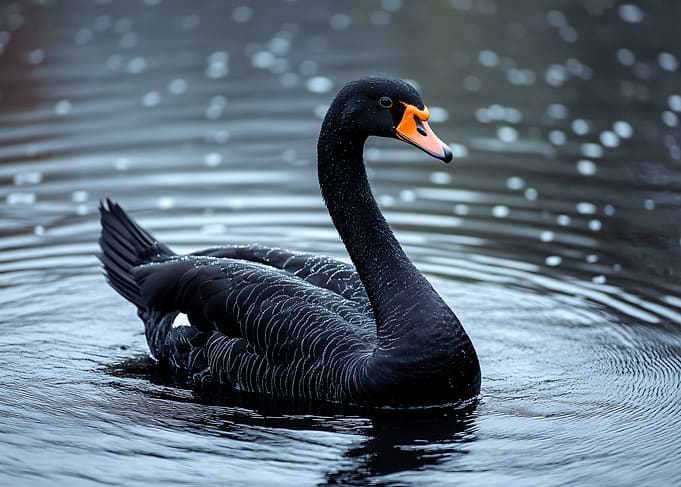 Elegant Black Swan on Water