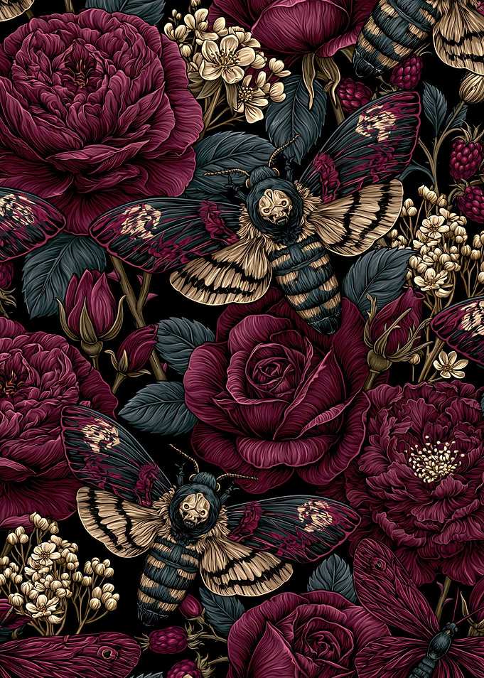 Gothic Death's-Head Moth Floral Pattern