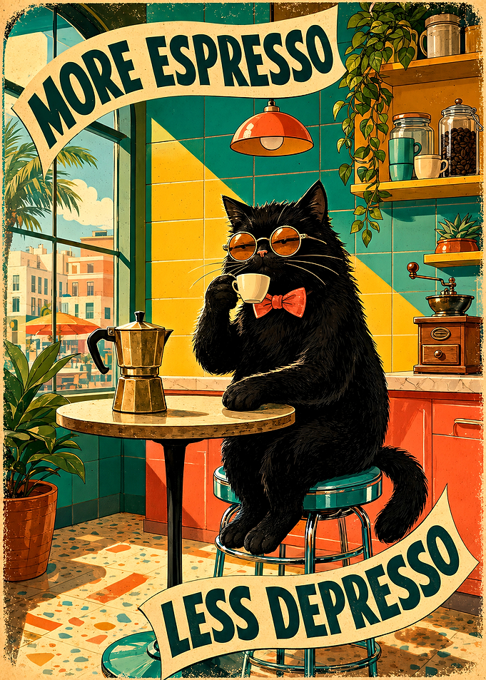 More Espresso Less Depresso Cat Poster