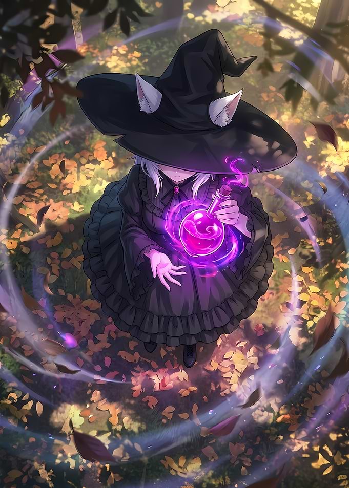 Cat-Eared Witch Casting Magic Spell