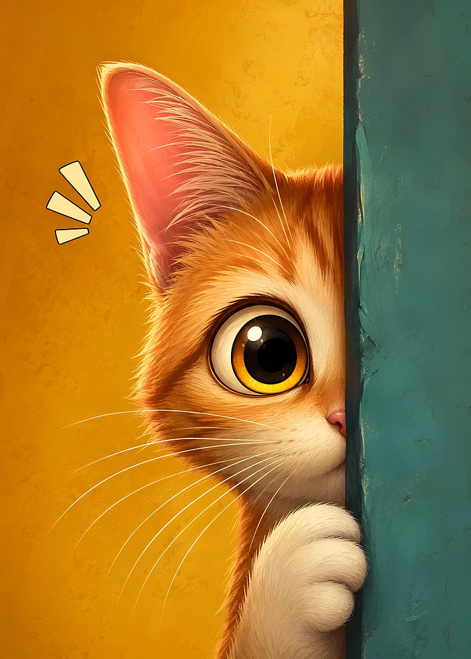 Curious Ginger Cat Peeking Around Corner