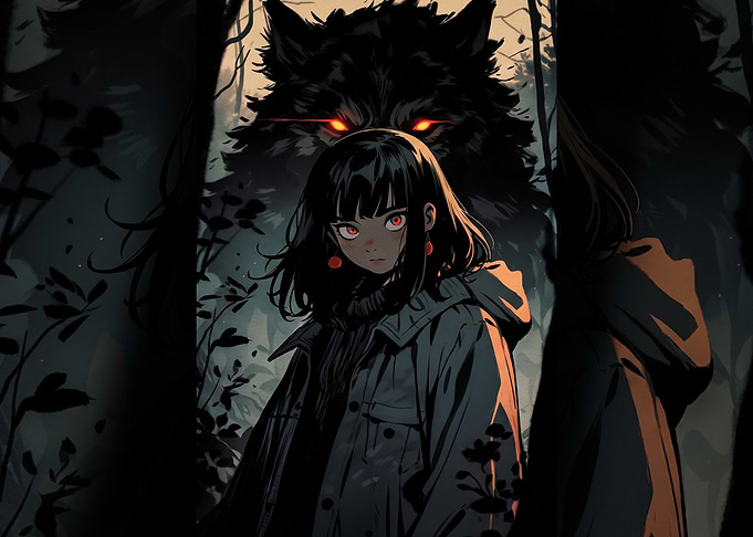 Anime Girl with Shadow Wolf