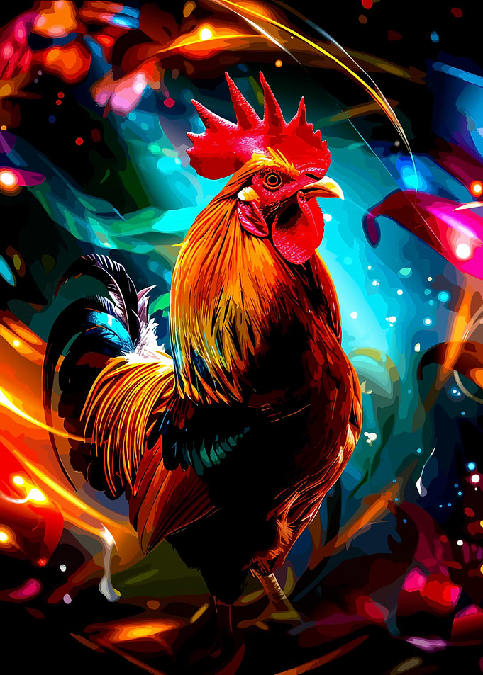 Vibrant Artistic Rooster Portrait