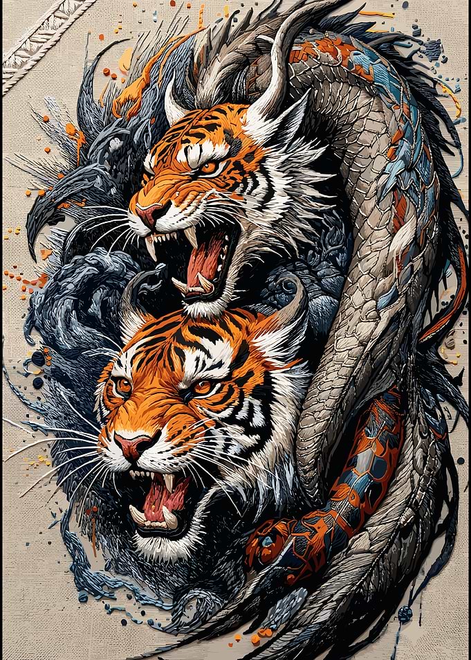 Tiger and Dragon Mythical Fusion Art