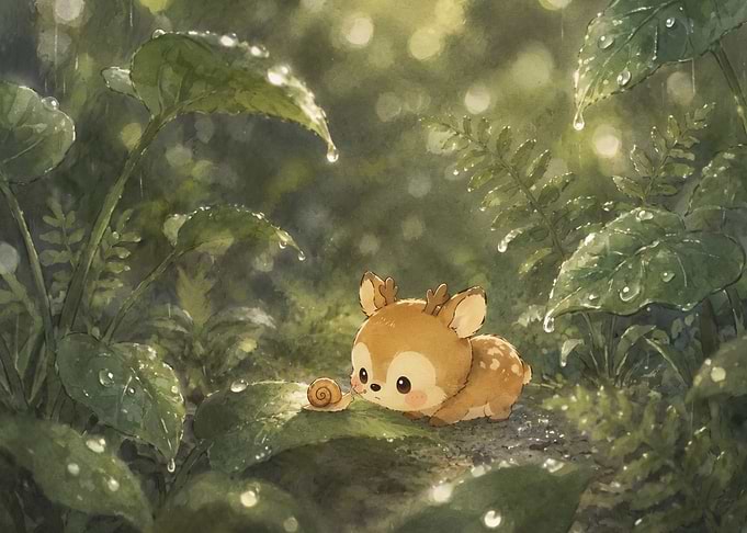 Cute Baby Deer and Snail