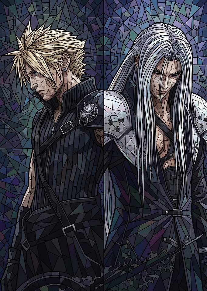 Cloud and Sephiroth Stained Glass Art