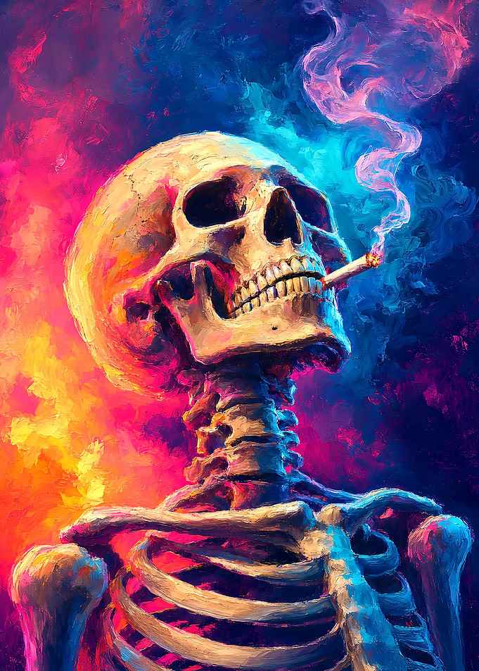 Colorful Smoking Skeleton Digital Painting