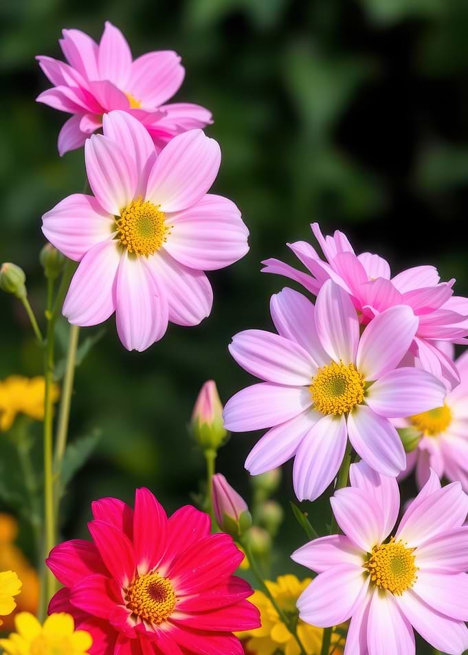 Vibrant Pink and Red Garden Flowers