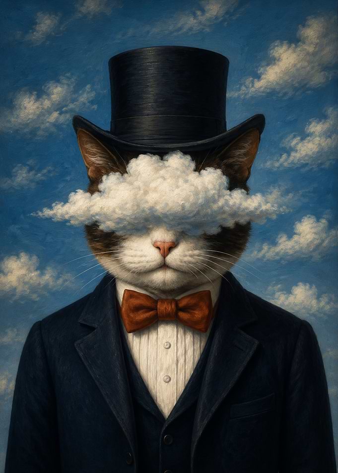 Surreal Cat in Top Hat Portrait
