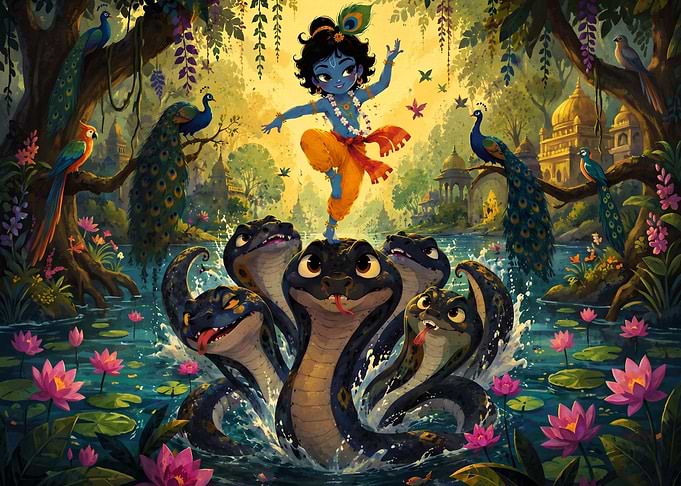 Baby Krishna Dancing on Kaliya Naga