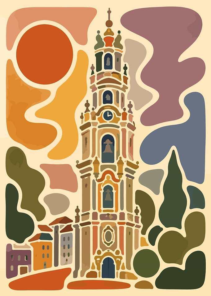 Abstract Clérigos Tower Porto Illustration