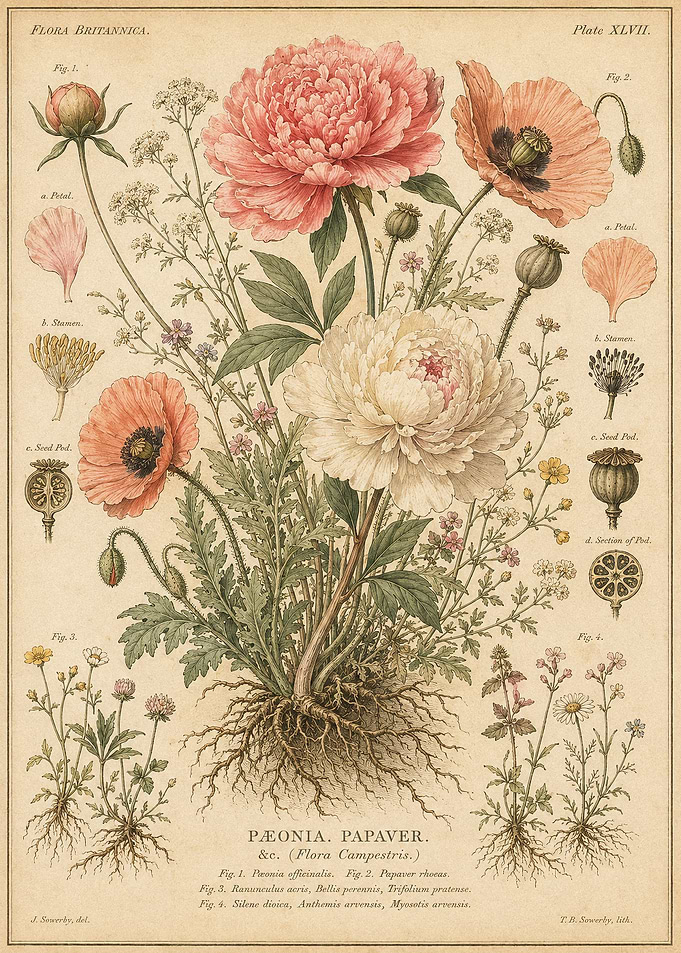 Vintage Botanical Illustration of Flowers