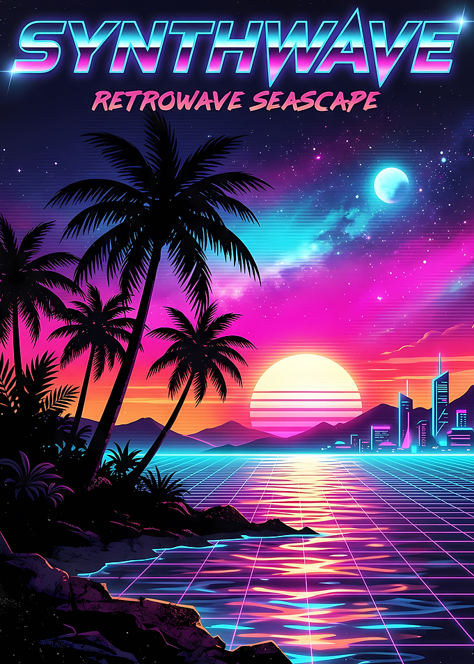 Synthwave Retrowave Seascape Poster
